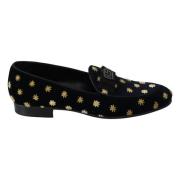 Dolce & Gabbana Eleganta Loafers i Sammet med Kronbroderi Black, Dam