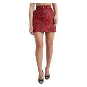 Dolce & Gabbana Röd Leopard High-Waisted Minikjol Red, Dam