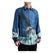 Dolce & Gabbana Blå Ocean Print Silke Button Down Skjorta Multicolor, ...