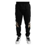 Dolce & Gabbana Elegant Svart Leopard Jogger Byxor Black, Herr