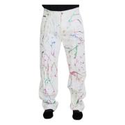 Dolce & Gabbana Chic Vit Denim Jeans med Splash Print White, Herr