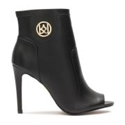 Kazar Svarta läder peep toe stövlar Black, Dam