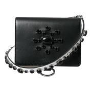 Dolce & Gabbana Elegant Läderkorthållare med Kristallutsmyckning Black...