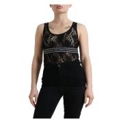 Dolce & Gabbana Elegant spetsig tanktop med logodetalj Black, Dam