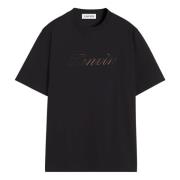 Lanvin Svart Denim Script Logo T-Shirt Black, Herr