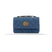 Versace Quiltad Dam Axelväska Magnetisk Stängning Blue, Dam