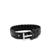 Tom Ford Svart Läderflätat Armband Black, Herr