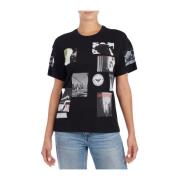 Emporio Armani Modern Grafiskt Tryck Kortärmad T-shirt Black, Dam