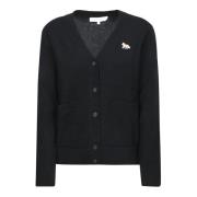 Maison Kitsuné Svart Cardigan Sweater Aw24 Black, Dam