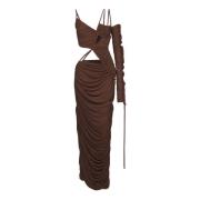 Balmain Asymmetrisk Draperad Maxiklänning i Jersey Brown, Dam