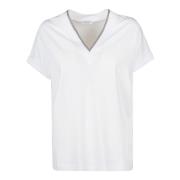 Brunello Cucinelli C159 T-shirt i Stiligt Design White, Dam