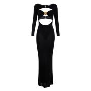 Elisabetta Franchi Elegant Lång Klänning med Cut-Out Detaljer Black, D...