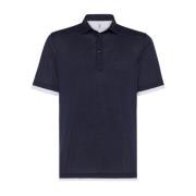 Brunello Cucinelli Blå Polo Skjorta med Lagerdetaljer Blue, Herr