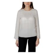 Armani Exchange Blus i satin med logotyp överallt Beige, Dam