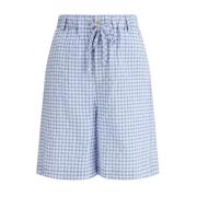 Marni Bomull Vichy Shorts med Monogram Detalj Blue, Herr