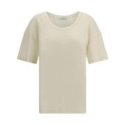 Lemaire Räfflad bomull rund hals T-shirt Beige, Dam