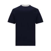 Brunello Cucinelli Silke Dubbellager Monokrom T-shirt Blue, Herr