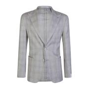 Eleventy Kashmir Siden Linne Rutig Blazer Gray, Herr