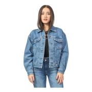 Guess Blå Denim Truckerjacka med Oversize Passform Blue, Dam