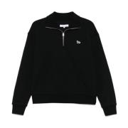 Maison Kitsuné Svart Halv Zip Hög Hals Tröja Black, Dam