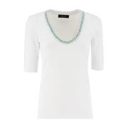 Fabiana Filippi Paljett Ribbad Bomull T-shirt White, Dam