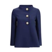 Valentino Jeweled Button Caban Jacket High Collar Blue, Dam