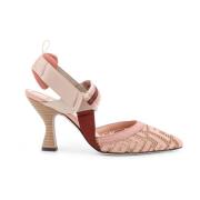 Fendi Mesh Slingback med FF Broderi Pink, Dam