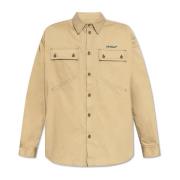 Off White Skjorta med broderad logotyp Beige, Herr