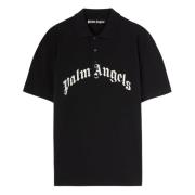 Palm Angels Svart Curved Logo Polo Tröja Black, Herr