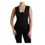 Dolce & Gabbana Svart Spets Väst Slim Vest Topp Black, Dam