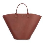 Longchamp Slät lädertoteväska Brown, Dam