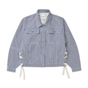 Munthe Randig denimjacka med slipsdetaljer Blue, Dam