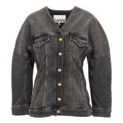 Ganni Svart Denim V-ringad Blazer Jacka Black, Dam