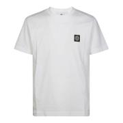 Stone Island Logo T-shirt Klassisk Avslappnad Slitage White, Herr