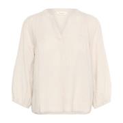 Part Two Fransk Ek Blus med Veck Beige, Dam