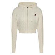 Tommy Jeans Vit Stickad Huva med Dragkedja White, Dam