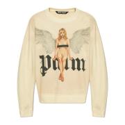 Palm Angels Tryckt Sweatshirt Beige, Herr