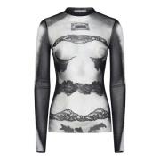 Jean Paul Gaultier Svart Spets Top med Naken Print Black, Dam