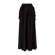 Max Mara Svart Sidens Elegant Veckad Kjol Black, Dam