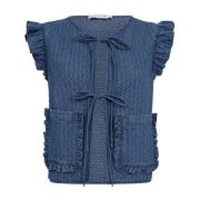 Co'Couture Checkcc Denim Vest med Volangdetaljer Blue, Dam