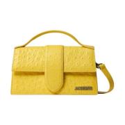 Jacquemus Axelväska i Strutspräglat Läder Yellow, Dam