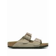 Birkenstock Taupe Mocka Sandaler med Graverad Logotyp Beige, Herr