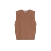 Max Mara Lyxig Ribbstickad Ull Kashmir Topp Brown, Dam