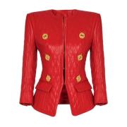 Balmain Quiltad jacka i lammskinn Red, Dam