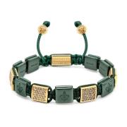 Nialaya Women's Dark Green Ceramic Flatbead Bracelet with Gold CZ Yell...