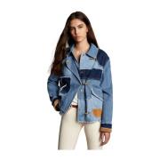 Fay Patchwork Denim Jacka med Fransdetaljer Blue, Dam