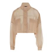 PINKO Silkesjacka Hög Krage Knappstängning Beige, Dam