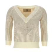 Ermanno Scervino Sweater med Rhinestone V-ringning Beige, Dam