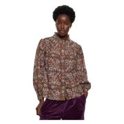 Antik Batik Blommönstrad blus Brown, Dam