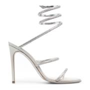 René Caovilla Cleo Silver Rhinestone Sandaler Öppen Tå Gray, Dam